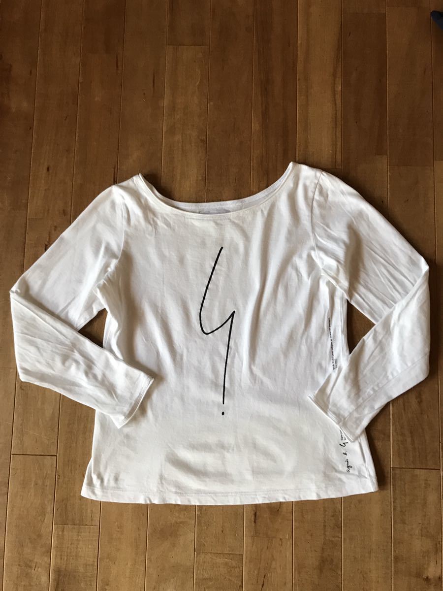 [ beautiful goods ]agnes b. Agnes B letter do solid long sleeve cut and sewn size T3 long T-shirt white 