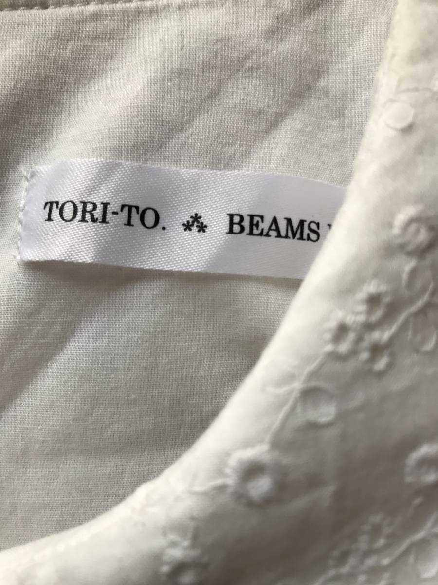 【美品】TORI-TO × BEAMS BOY（トリト×ビームス ボーイ）別注 ラッセルレースブラウス 36(M) 七分袖 ホワイト×ナチュラル 日本製