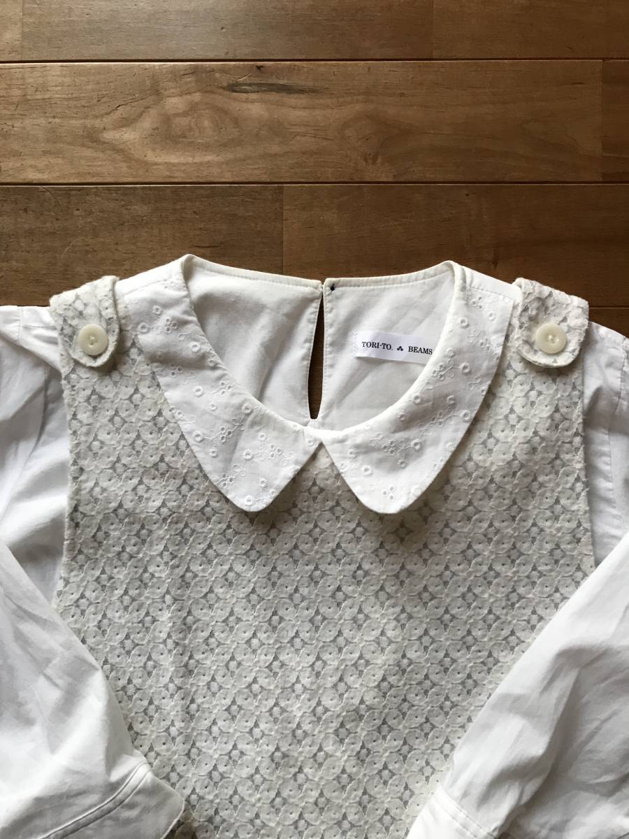 [ beautiful goods ]TORI-TO × BEAMS BOY(tolito× Beams Boy ) special order russell lace bra light 36(M) 7 minute sleeve white × natural made in Japan 