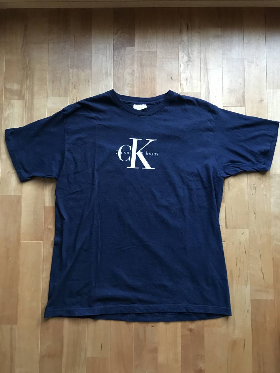 [ rare *90\'s*USA made ]Calvin Klein Calvin Klein T-shirt size L~XL navy Vintage Vintage big T Bick Silhouette 