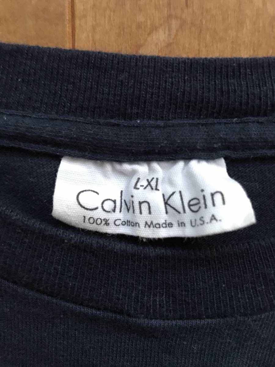 [ rare *90\'s*USA made ]Calvin Klein Calvin Klein T-shirt size L~XL navy Vintage Vintage big T Bick Silhouette 