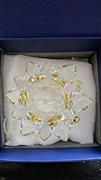 黄色 14cm [TradeWind] クリスタルガラス 水晶玉 蓮の花 ロータス サンキャッチャー 風水 開運 インテリア プ_画像6