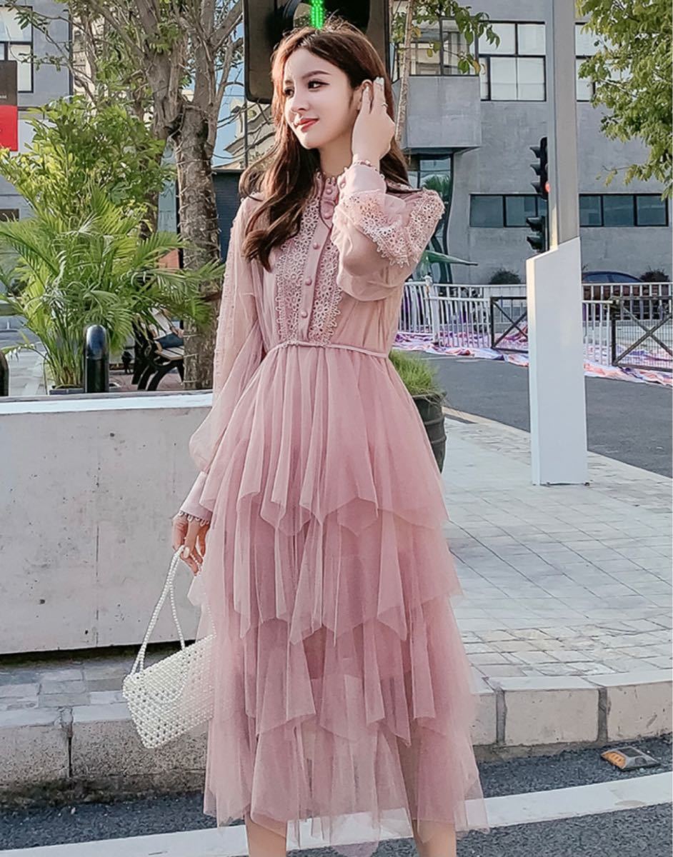 Paypayフリマ ワンピース ピンク ドレス パーティー シフォン M レース 大人 ロング 春 春コーデ レディース デート ふりふり Paypayフリマ ワンピース ピンク ドレス パーティー シフォン M レース 大人 ロング 春 春コーデ レディース デート ふりふり