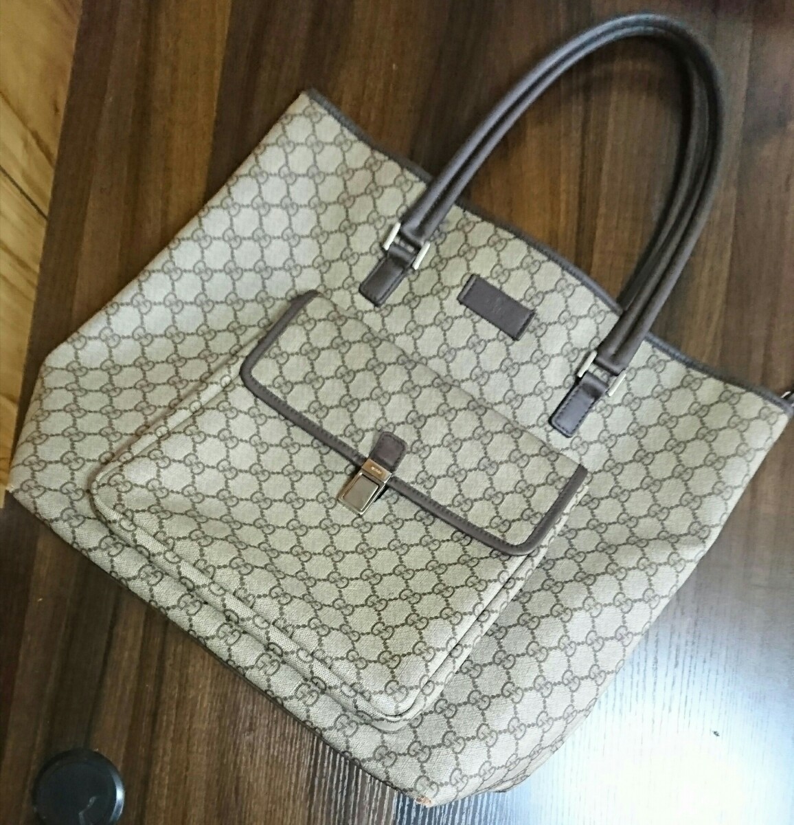 良品】GUCCI (グッチ) トートバッグ ベージュ GGプラス 108832・203419