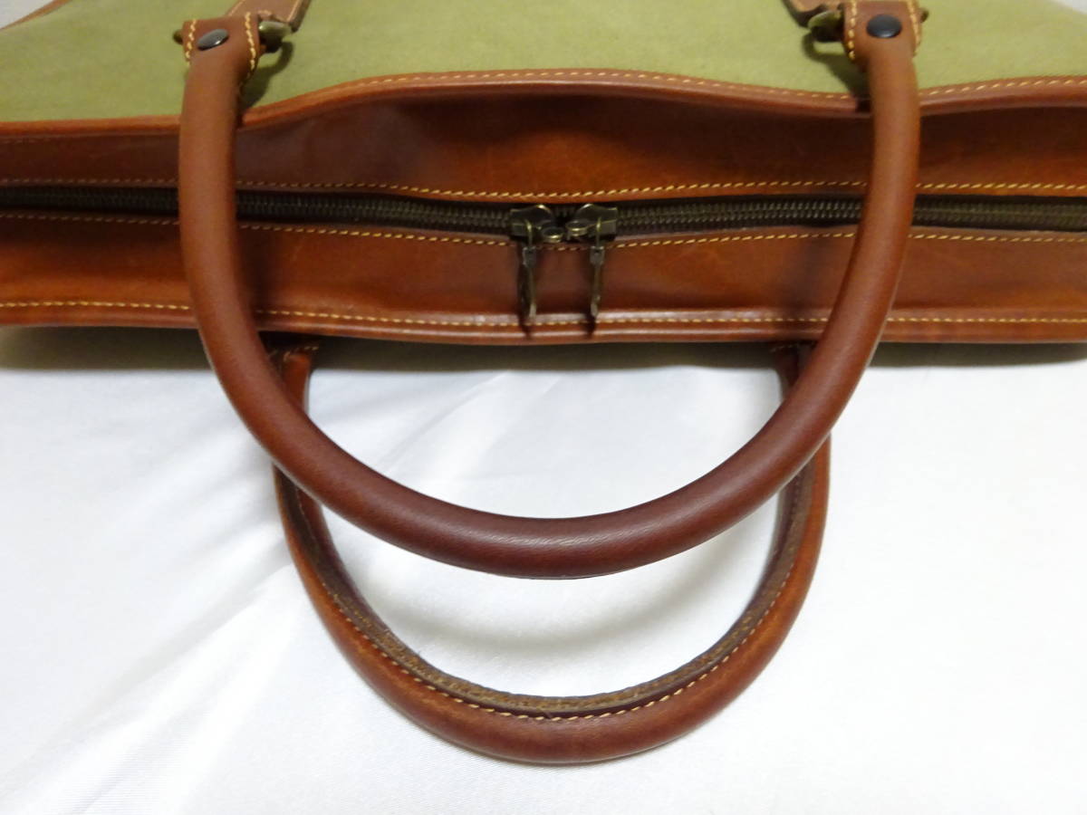 ETTINGERetinga- canvas × leather briefcase Canvas Putney Briefcase business bag olive ENGLAND made Britain made 