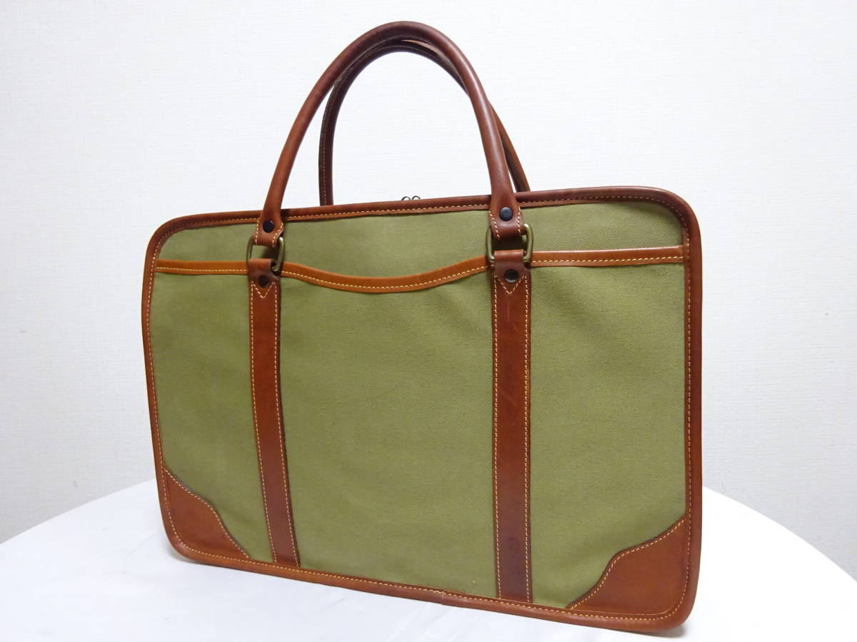 ETTINGERetinga- canvas × leather briefcase Canvas Putney Briefcase business bag olive ENGLAND made Britain made 