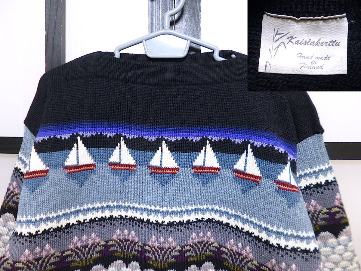 人気ブランドを ボートネック kaislakerttu フィンランド製 ハンドメイド セーター FINLAND IN MADE HAND ニット  Lサイズ