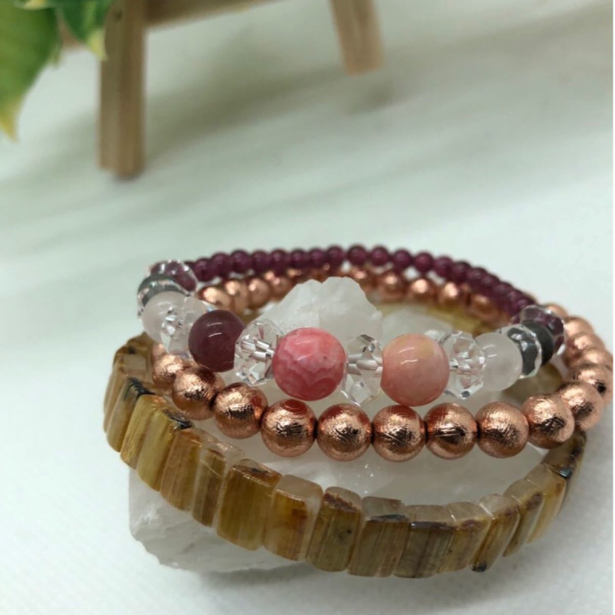 恐ろしい程金運アップ&愛と夢叶えるブレス(3連)ピンクゴールド
