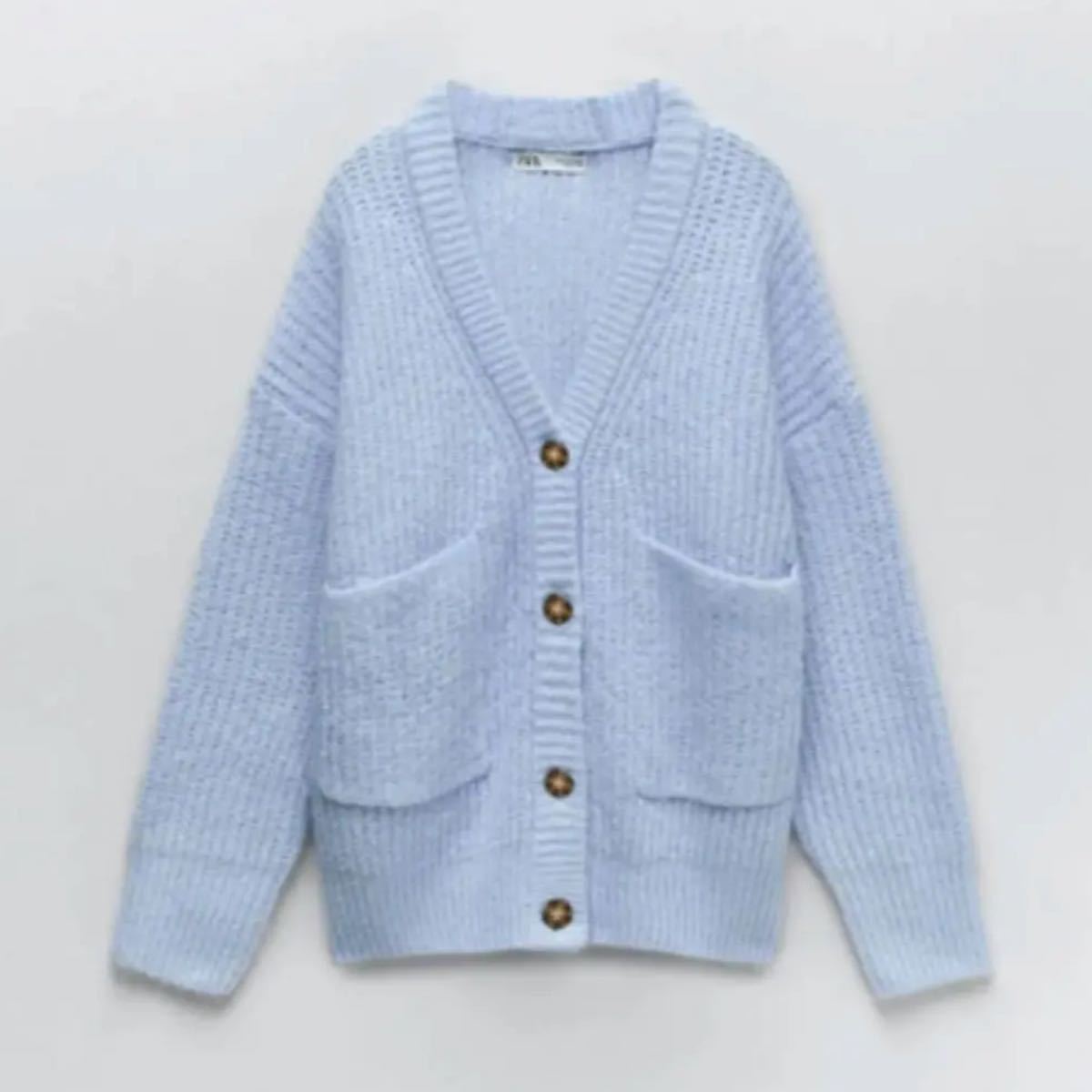 ZARA パッチポケット ニットカーディガン ライトブルー S|Yahoo ZARA パッチポケット ニットカーディガン ライトブルー S|Yahoo