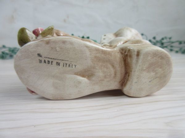 ヴィンテージ イタリア製　陶器の置物　ブーツ型陶花のデコレーション　小物入れ・ペンホルダー　インテリア雑貨　保管品_画像7