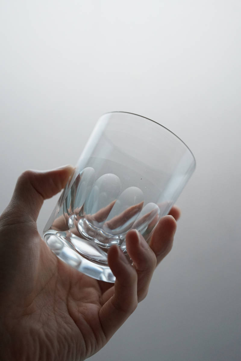 手吹きガラスのビストロの面取カットのウイスキーグラス / 19世紀・フランス / アンティーク 古道具 硝子 ガラス トロンプルイユ C