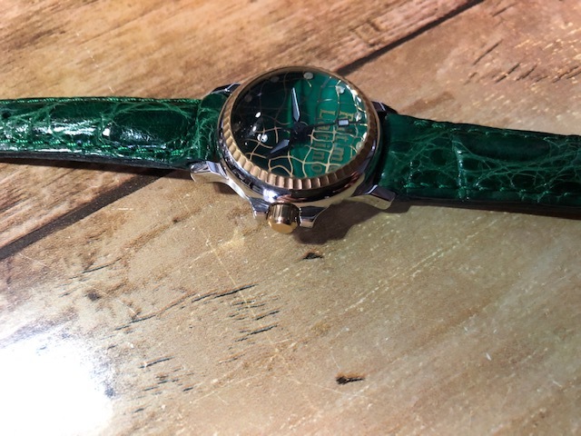 BK0119 美品 レア Ritmo Latino リトモラティーノ グリーン 緑 ドームガラス 純正革ベルト クオーツ レディース 腕時計