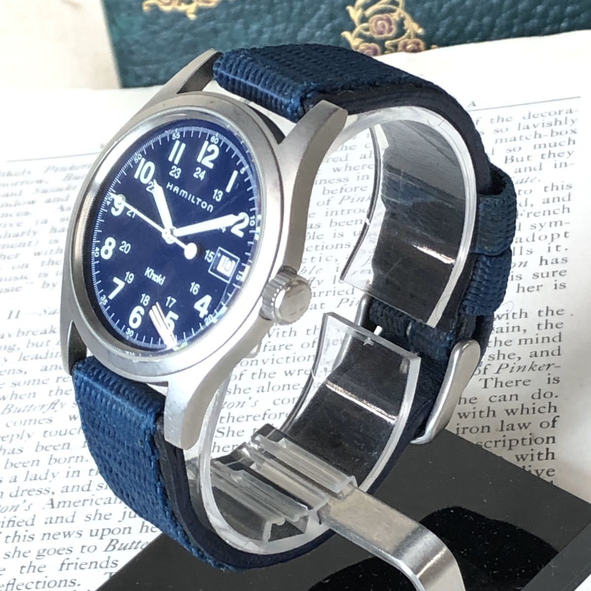 HAMILTON ハミルトン 腕時計 KHAKI カーキ 3針 デイト ネイビー 稼動品 W1586_画像2