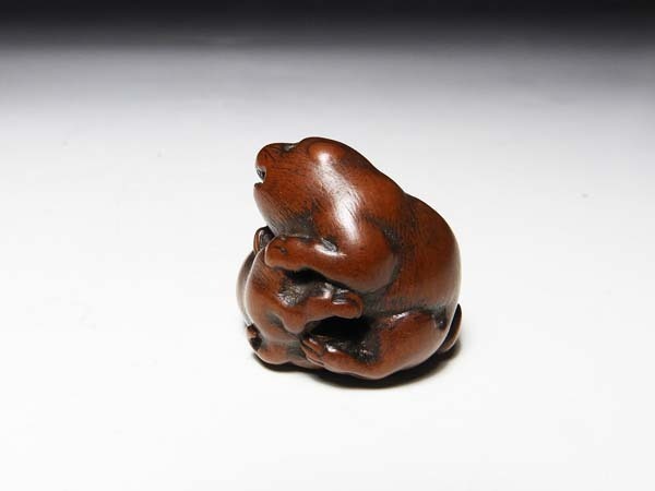 [ удача ].. предмет : дерево гравюра netsuke собака один раз 