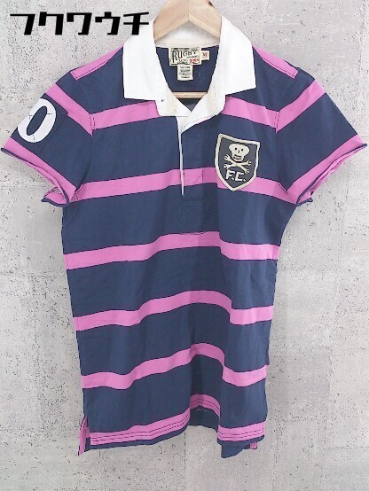 ◇ ◎ RUGBY by Ralph Lauren タグ付 ボーダー 半袖 ミニ チュニック ワンピース サイズM ネイビー ピンク レディース 1002802578403_画像1