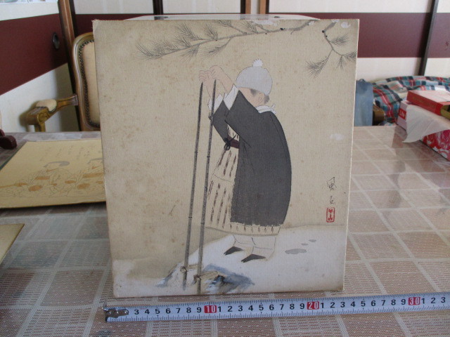 * square fancy cardboard * Matsumoto maple lake * bamboo horse playing * child * portrait painting * autograph *.*.. equipped * picture * old fine art * antique *