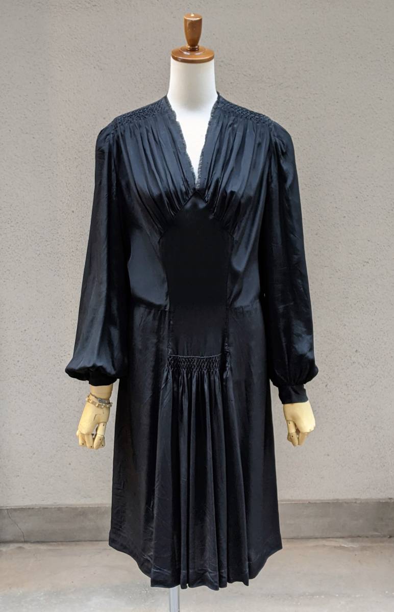  Франция античный 20*s шелк платье / Europe Vintage smo King вышивка One-piece костюм a-ru декоративный элемент Moga SWINGΓSD
