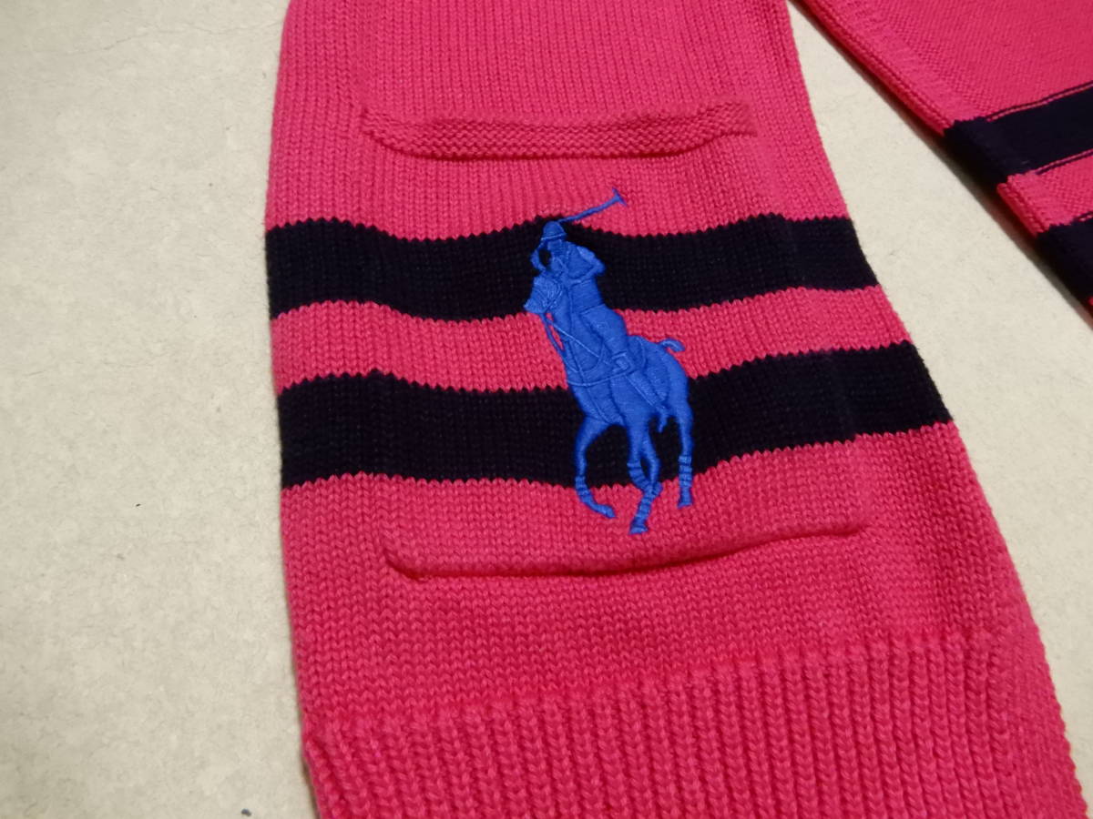 「送料無料」ポロラルフローレン:POLO RALPH LAUREN♪ビッグポニー付きライン入り濃いピンク：ウール混マフラー：ラルフローレン発売元_画像3