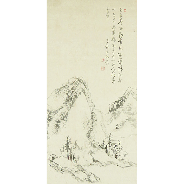 B-801【真作】平野五岳 肉筆絹本 水墨山水図 掛軸／僧・南画家 豊後 広瀬淡窓 墨蹟 書画_画像5