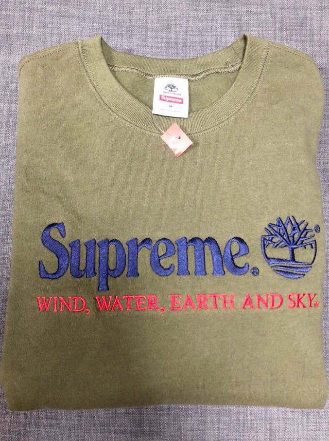 送料無料 M Supreme Timberland Crewneck olive シュプリーム ティンバーランド クルーネック オリーブ box logo ボックスロゴ 新品 20SS_画像2