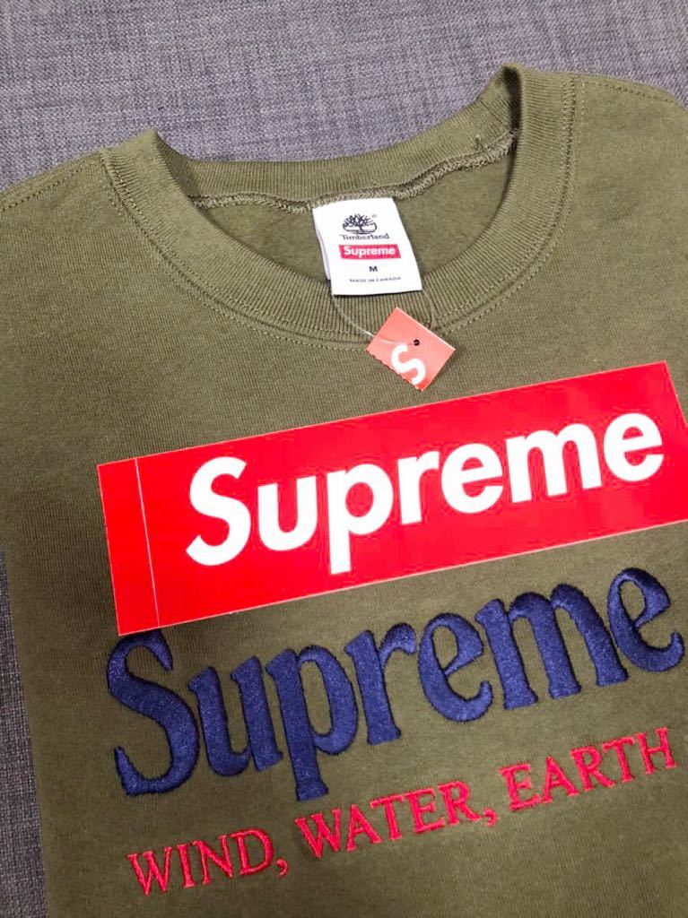 送料無料 M Supreme Timberland Crewneck olive シュプリーム ティンバーランド クルーネック オリーブ box logo ボックスロゴ 新品 20SS_画像3