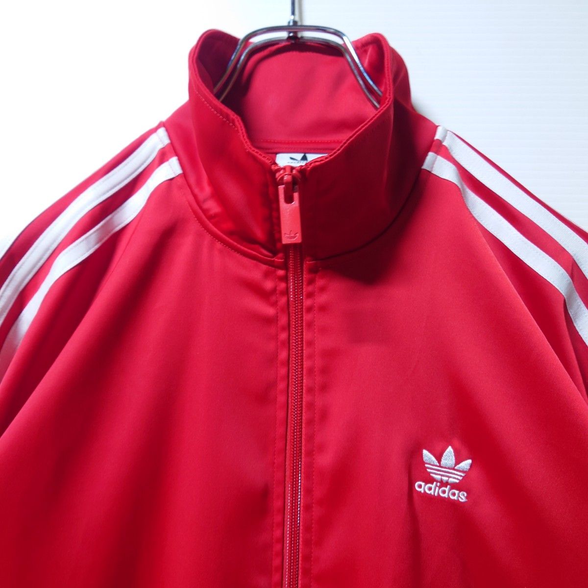 adidas 赤 XL ルーズサテンファイヤーバードトラックジャケット