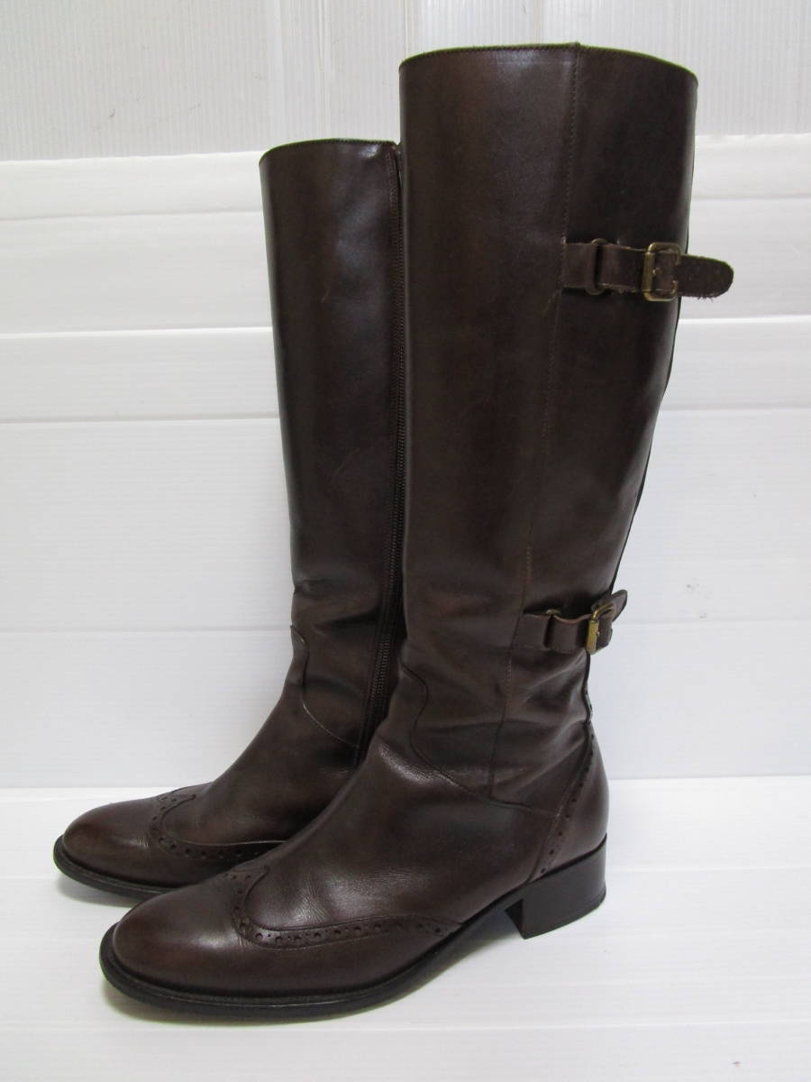  super special price! prompt decision! general merchandise shop buy! Spain made!pertini Lady's leather long boots antique manner Brown tea original leather table leather size 37