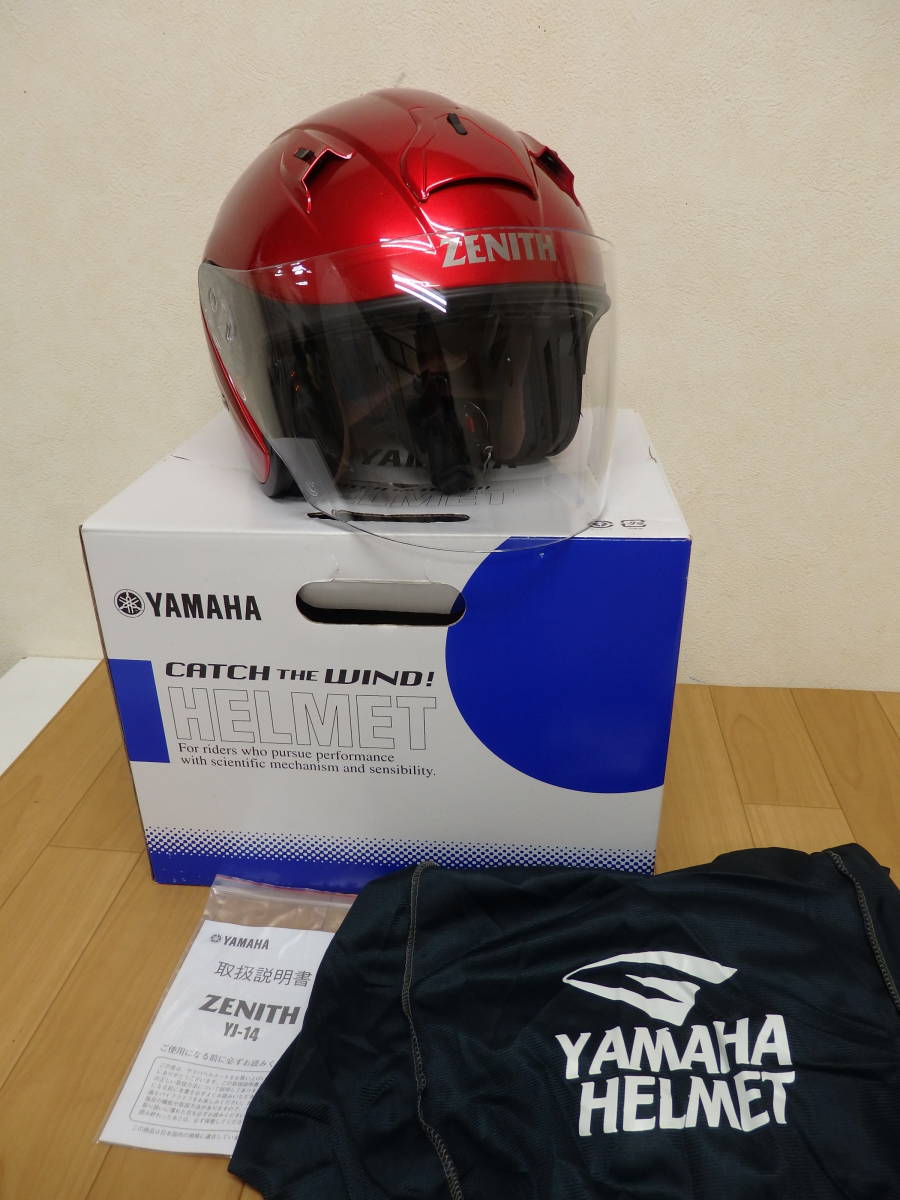 T8） YAMAHA / ヤマハ　バイクヘルメット YJ-14　ZENITH　M(57-58cm)　赤　ジェットヘルメット　収納袋付_画像1