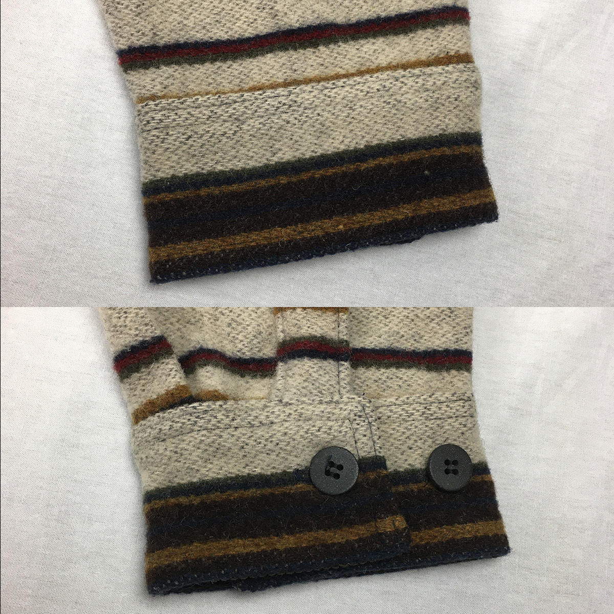 【90s】WOOLRICH ウールリッチ ブランケット コート 90年代 USA製 米国製 Lサイズ コーデュロイ襟 刻印タグ_左腕の裾