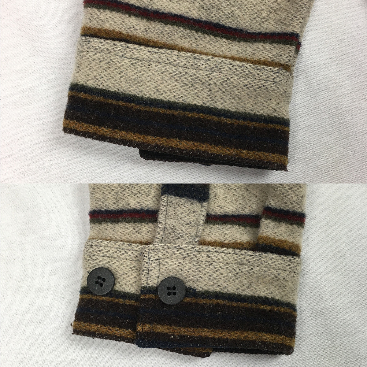 【90s】WOOLRICH ウールリッチ ブランケット コート 90年代 USA製 米国製 Lサイズ コーデュロイ襟 刻印タグ_右腕の裾