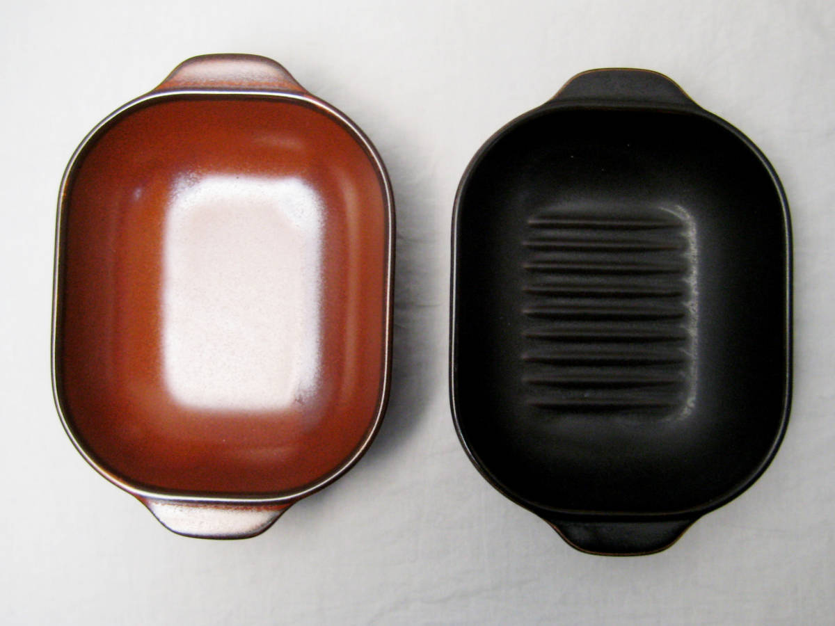美濃焼 楽々cooking 耐熱 耳付鉢 2箱 ブラウン フラット ブラック ウェーブ グリルトレイ 陶器製 耐熱皿 オーブンウェア 新品 日本製 _画像2