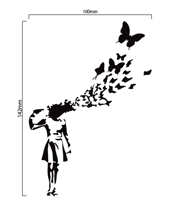 自作カッティングステッカー バンクシー / BANKSY 自殺蝶 / suicide butterflies 10×14.2cm 特大サイズ 壁紙サイズもご相談下さい[C-563]_画像1