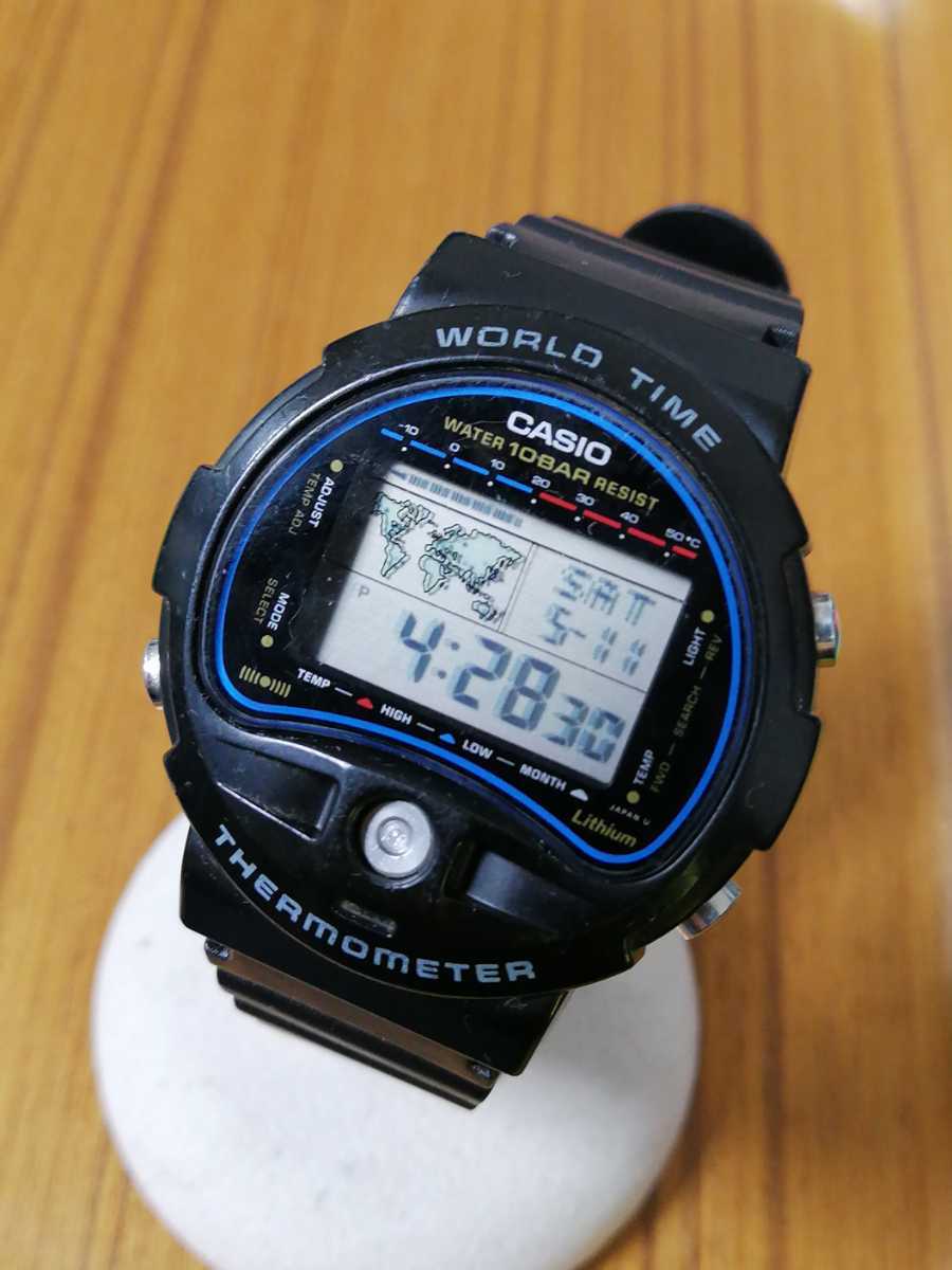 【動作正常】CASIO カシオ THERMOMETER WORLD TIME メンズ用ウォッチ腕時計 TS-150 電池交換済み_画像2