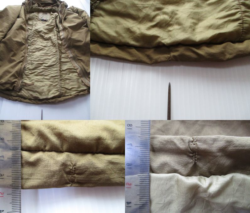 本物　米軍 実物 ハッピースーツ WILD THINGS　ワイルドシングス　USMC　プリマロフト　PARKA EXTREME COLD　size: Large-Regular　#2_ステッチ跡(針目跡)箇所　表裏