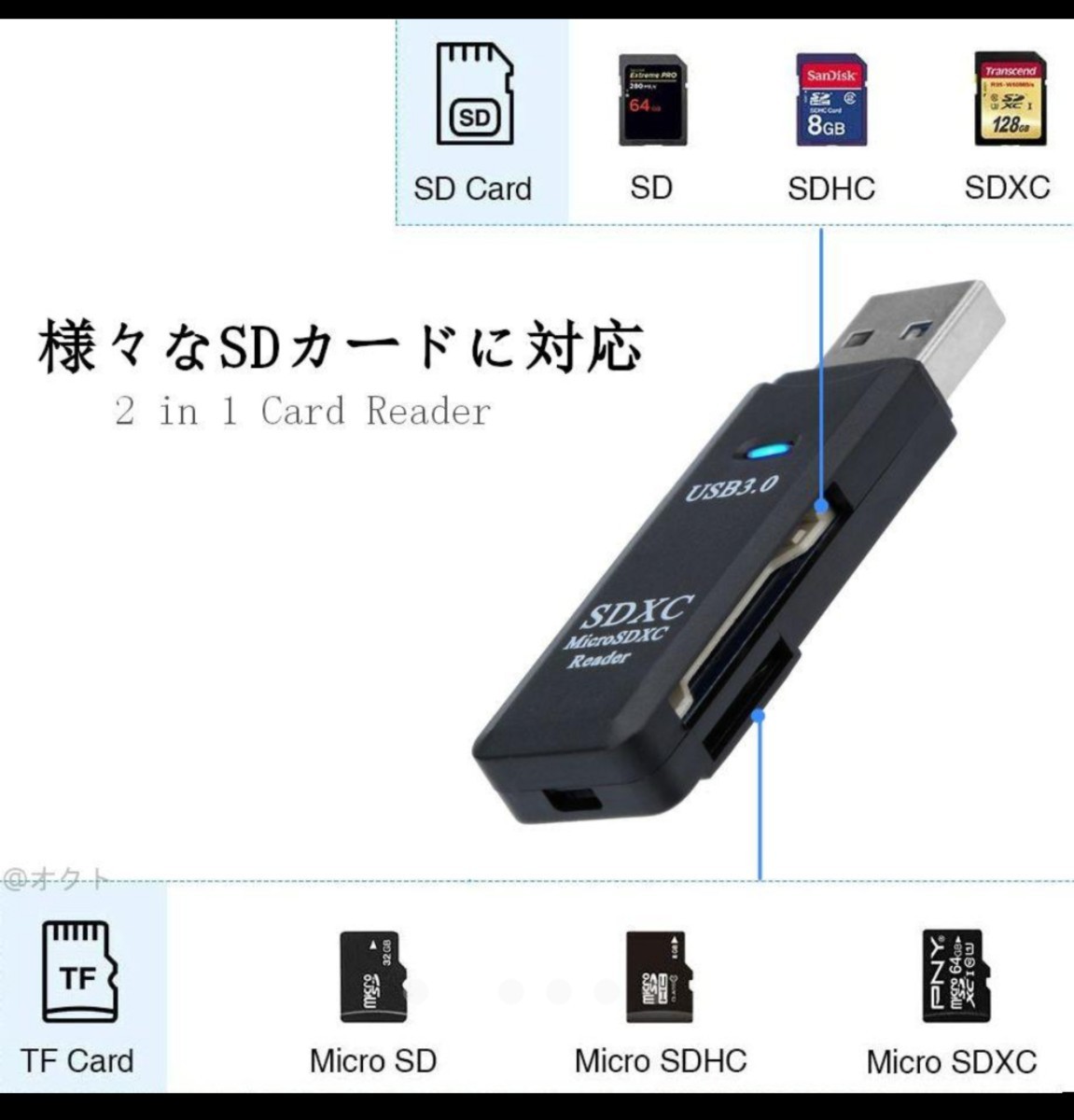 【爆速】SD/マイクロ SDカードリーダー USB 3.0 ホワイト microSDカード