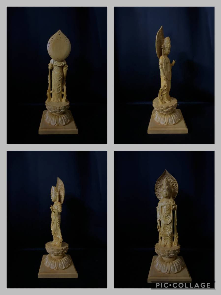 仏教工芸品 総柘植材 一刀彫 精密彫刻 木彫仏教 仏師で仕上げ品 聖観音