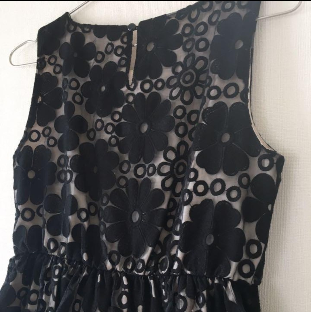 Paypayフリマ アサクラ パーティー ドレス ワンピース オーガンジー 刺繍 花柄 フラワー 黒