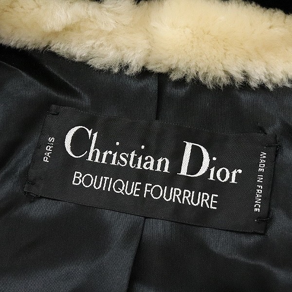 ヴィンテージ◆Christian Dior/クリスチャンディオール 千鳥柄 ラムファー ビッグカラー ジップ ジャケット アイボリー×ブラック_画像5