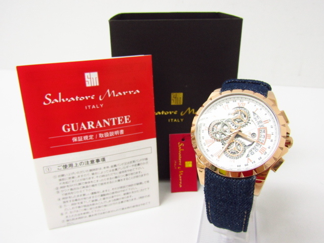 31％割引贅沢屋の 未使用 Salvatore Marra サルバトーレマーラ SM13119D-PGWH⁄BL クロノグラフ クォーツ腕時計♪AC19126  クロノグラフ＋カレンダー メンズ腕時計 アクセサリー、時計