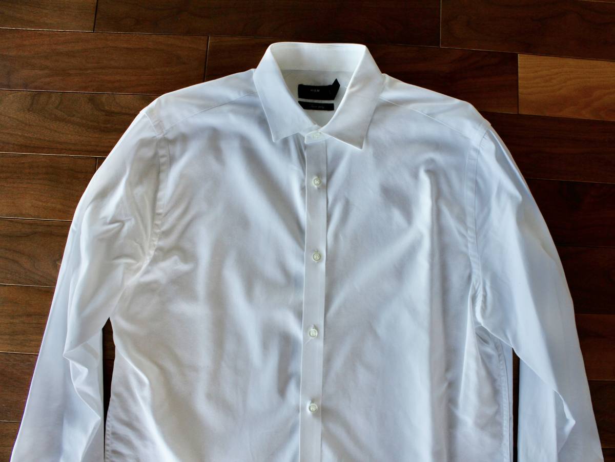 H&M チビ襟 ホワイト シンプル ミニマル コットン 100% シャツ M(日本Lサイズ相当) 中古_画像3