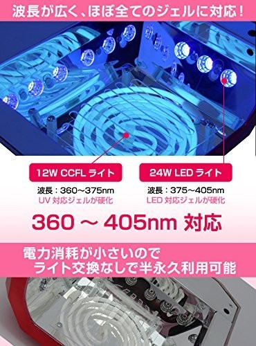 【1円】LEDライト36W ネイルドライヤー ジェルネイルライト レジン 自動センサー搭載 タイマー付きハイパワー 硬化ライト ピンク_画像4