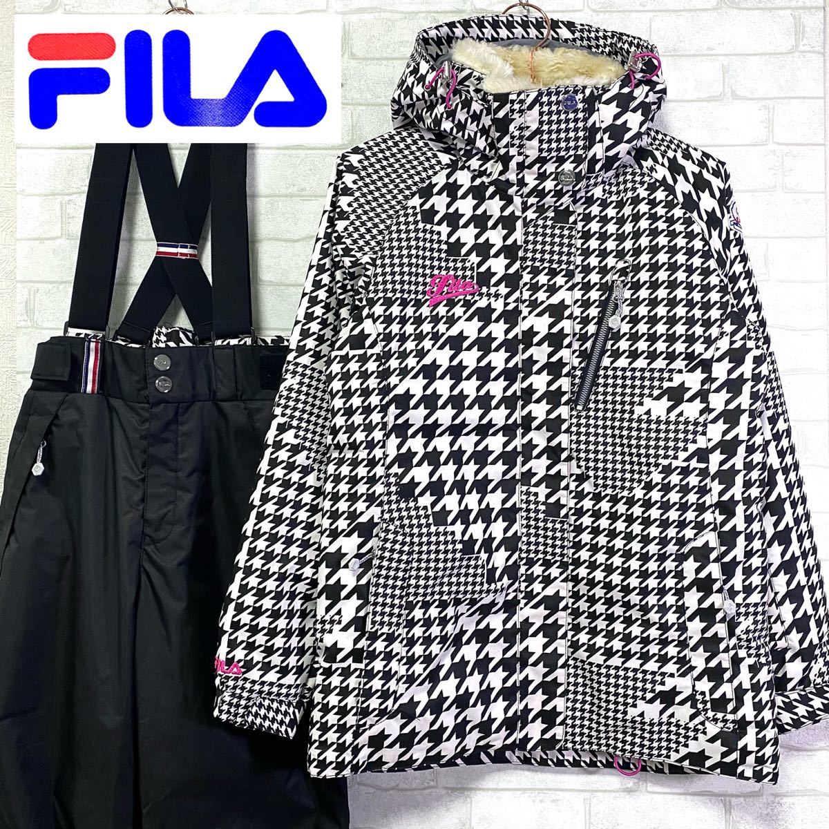 FILA フィラ 千鳥柄 スキーウェア 上下セット レディース