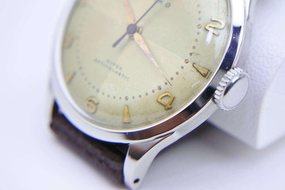 ☆☆☆セイコー初中三針 1950年代 Sマーク SEIKO SUPER 手巻紳士腕時計 純正SEIKOベルト 稀少文字盤_画像6