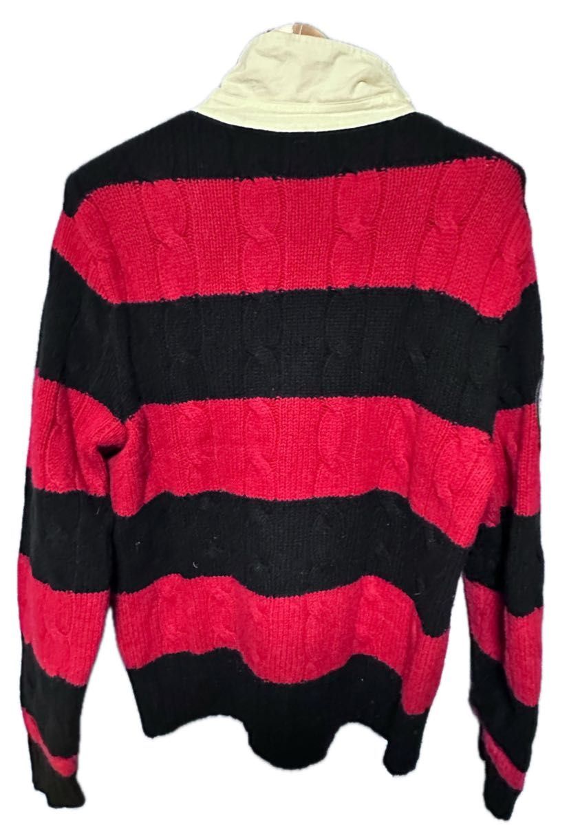 POLO RALPH LAUREN RUGBYラガーセーター ボーダー 赤黒 ケーブルニット 