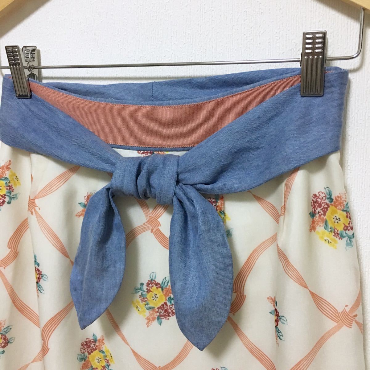 【日本製】JUSGLITTY ウエストリボン付き 花柄スカート
