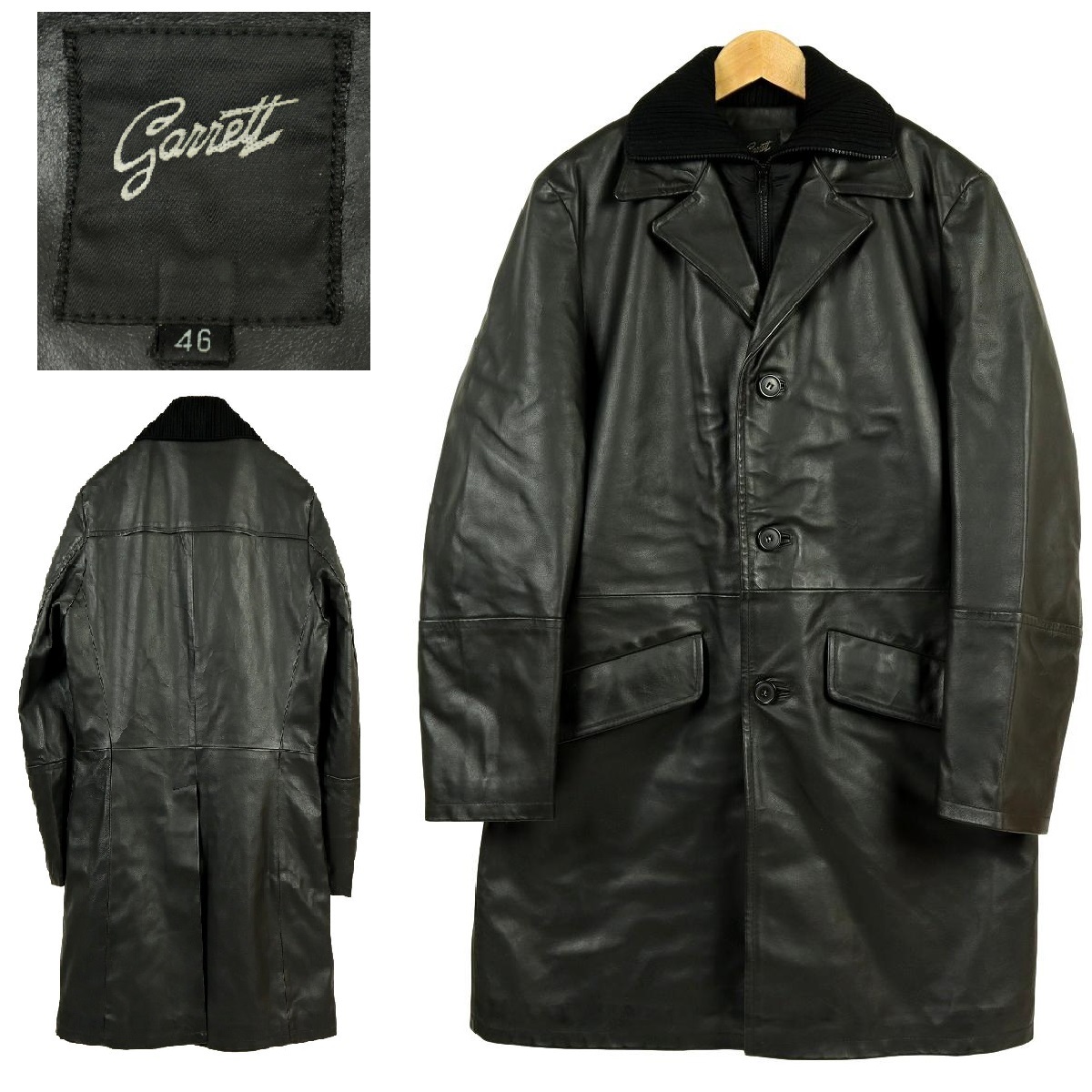 【S1282】【極美品】【羊革】garrett ギャレット レザーコート チェスターコート オールレザー ラムレザー サイズ46