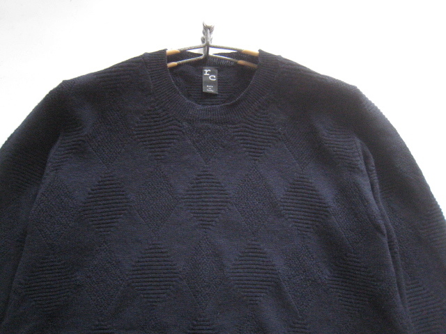  beautiful goods Italy made!!ro belt collie naroberto collina* diamond pattern crew neck wool knitted sweater 44 absolute size S dark blue dark navy 