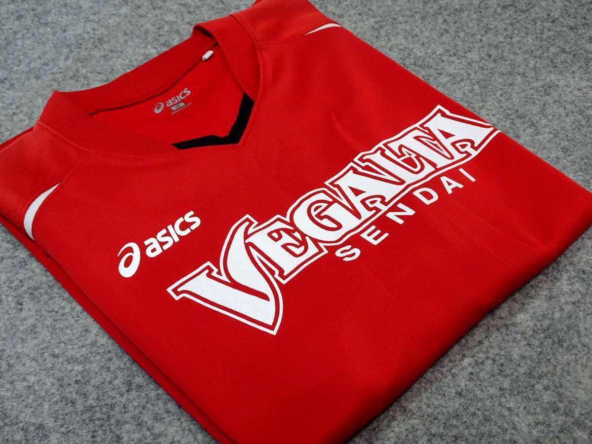 アシックス ASICS - サッカー ベガルタ仙台 USED 半袖 プラシャツ 練習着 SIZE:M カラー:赤系 高機能高デザイン_画像8