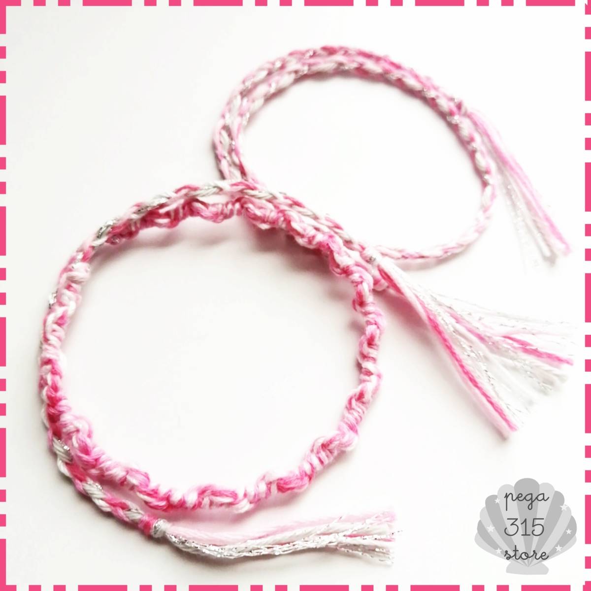 [ free shipping ] anklet mi sun ga pair neck 2 ps SET pink silver tweed MIX