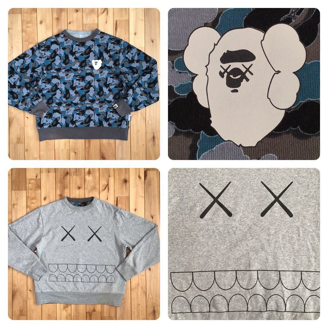 ★リバーシブル★ kaws × bape 長袖スウェット Mサイズ cloud camo a bathing ape reversible sweat エイプ ベイプ カウズ 迷彩 1133